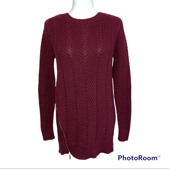MICHAEL Michael Kors Sweaters - MICHAEL Michael Kors Sweater Zipper Accent Maroon Red Medium Knit